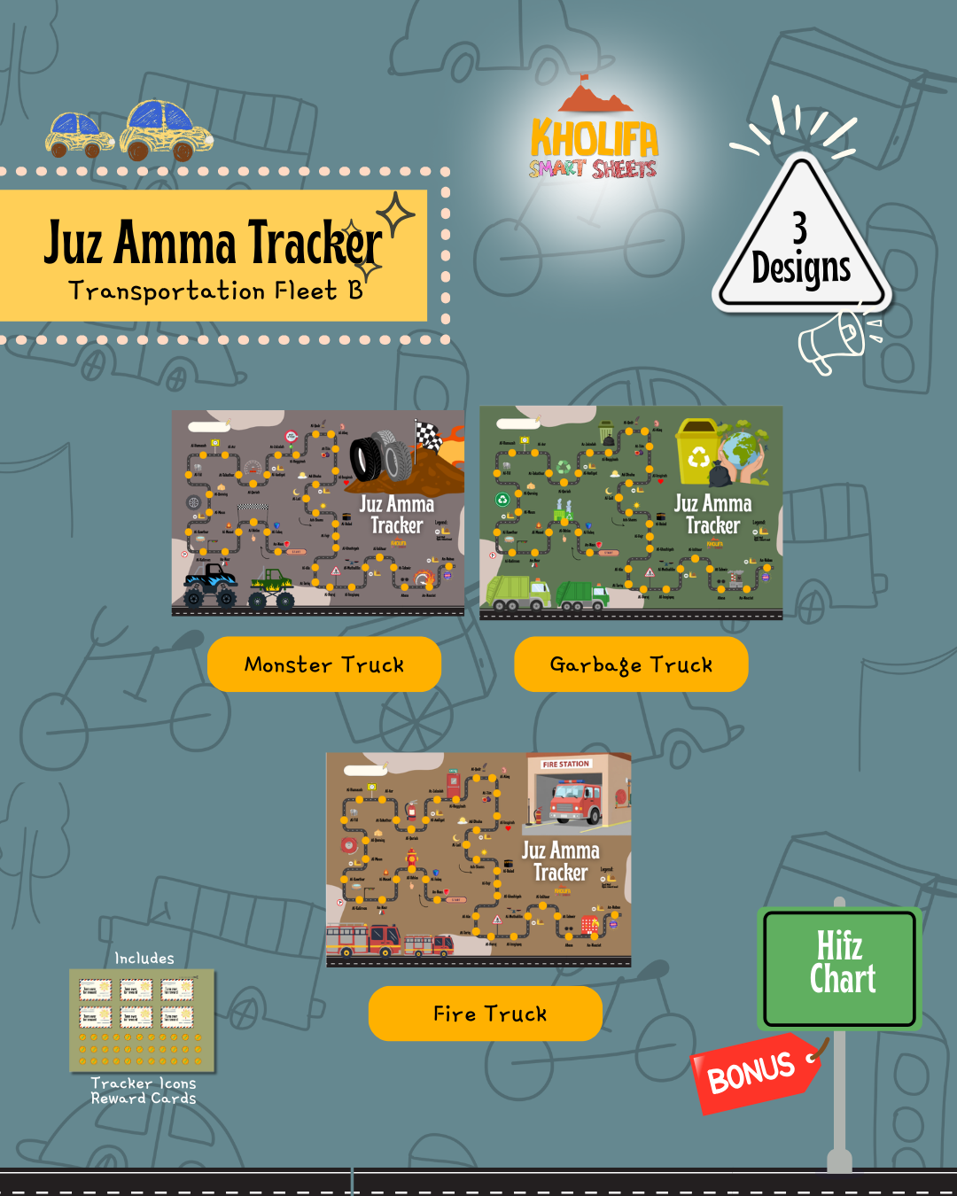 Juz Amma Tracker (Transportation Full Fleet B with Bonus Features)