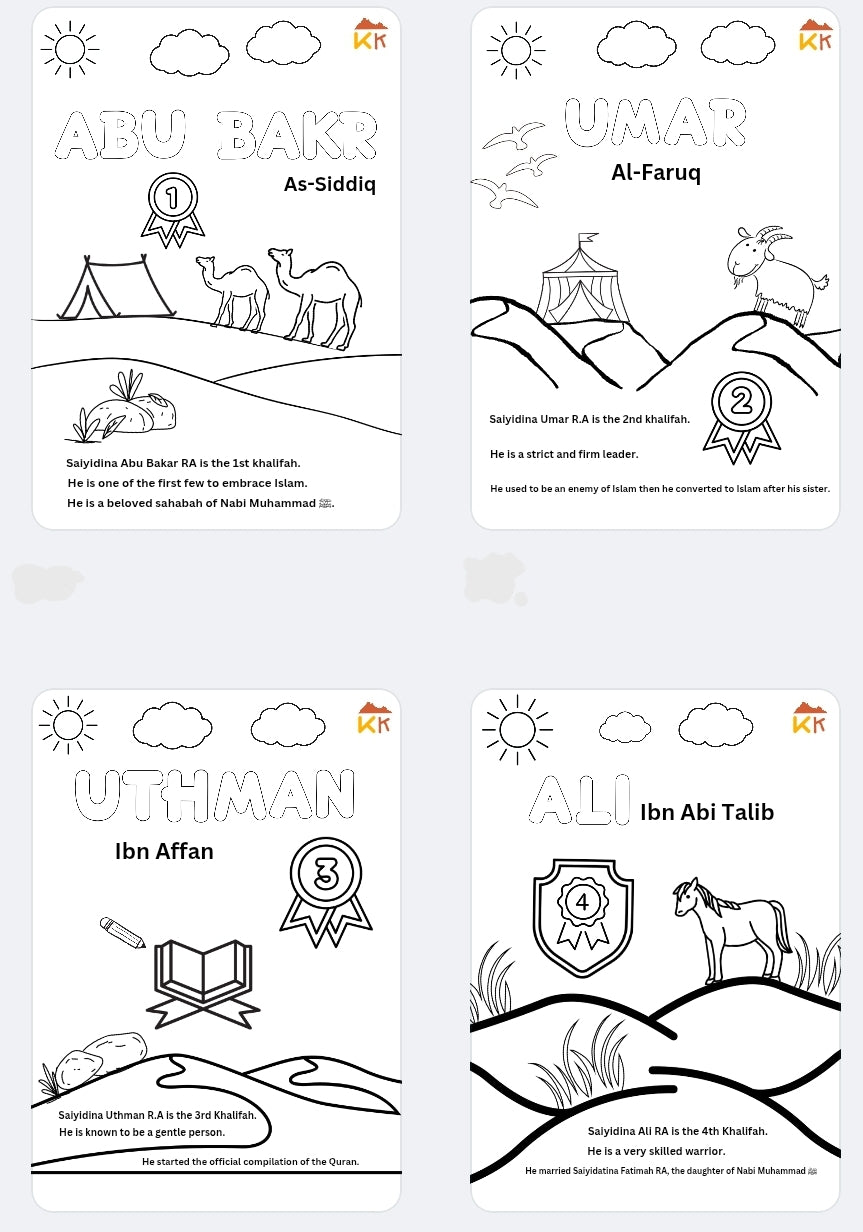 (FREE) Colouring Printable Sheets - The 4 Guided Caliphs